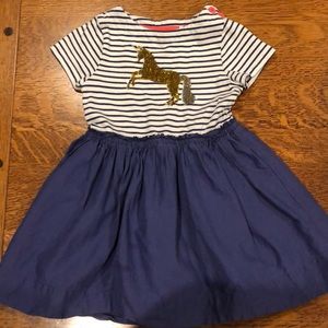 Mini Boden unicorn striped dress.
